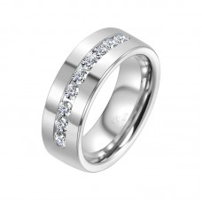 8 mm Sterling Silver Wedding Band with Cubic Zirconia